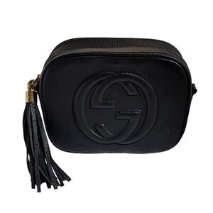 Gucci Black Leather Soho Disco Shoulder Bag Gold Chain‎ Tassel